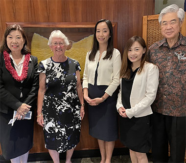 (From left) President of HKBAH, Ms Barinna Poon; Honorary Director of HKBAH, Mrs Brenda Foster; Ms Jacko Tsang; Ms Emily Ng and Honorary Director of HKBAH, Mr Gerald Sumida at the Hong Kong Luncheon on Feb 25. (From left) President of HKBAH, Ms Barinna Poon; Honorary Director of HKBAH, Mrs Brenda Foster; Ms Jacko Tsang; Ms Emily Ng and Honorary Director of HKBAH, Mr Gerald Sumida at the Hong Kong Luncheon on Feb 25.