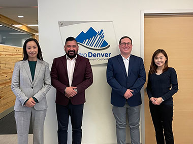 Photo (from left): Ms Jacko Tsang, Director of Hong Kong Economic and Trade Office in San Francisco; Mr Raymond Gonzales, President of Metro Denver EDC; Mr Morgan Alu, Economic Development Manager of Metro Denver EDC, and Ms Emily Ng, Deputy Director of the Hong Kong Economic and Trade Office in San Francisco poised for a picture at Metro Denver EDC. Photo (from left): Ms Jacko Tsang, Director of Hong Kong Economic and Trade Office in San Francisco; Mr Raymond Gonzales, President of Metro Denver EDC; Mr Morgan Alu, Economic Development Manager of Metro Denver EDC, and Ms Emily Ng, Deputy Director of the Hong Kong Economic and Trade Office in San Francisco poised for a picture at Metro Denver EDC.