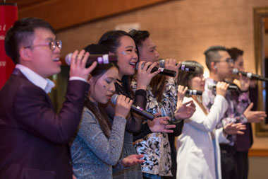 A Capella group from Hong Kong, Boonfaysau, performs at the Spring Reception in Seattle on February 7.