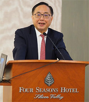 Hong Kong Secretary for Innovation and Technology, Mr Nicholas W Yang, speaks at a leadership luncheon in San Francisco on the opportunities presented by Hong Kong's participation in developing the Guangdong-Hong Kong-Macao Greater Bay Area into an international innovation and technology hub.